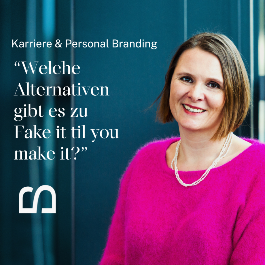 Auf dem Bild steht die Frage: Welche Alternativen gibt es zu Fake it till you make it? Rechts im Bild ist Simone Brett-Murati. 